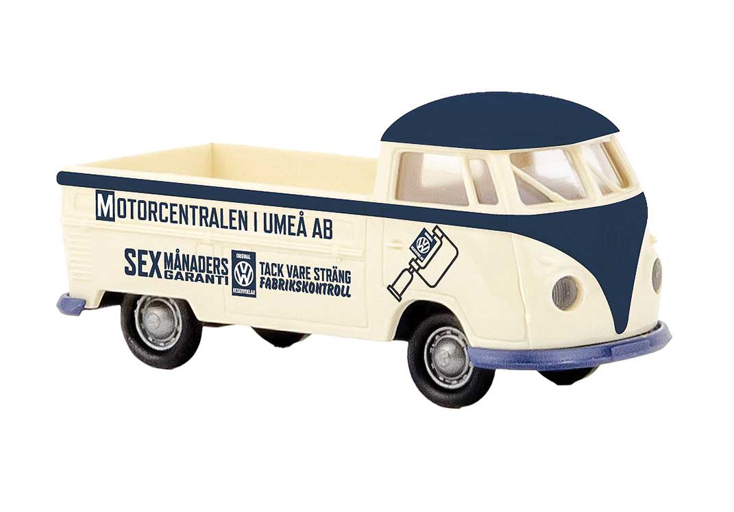 1960-1963 Volkswagen Pritsche T1b Standard-Cab Pickup Truck - Assembled -- Motorcentralen (ivory, blue, Spanish Lettering)