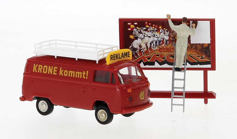1973-1979 Volkswagen Kasten T2 Cargo Van with Figure - Assembled -- Circus Krone (red, yellow, German Lettering)