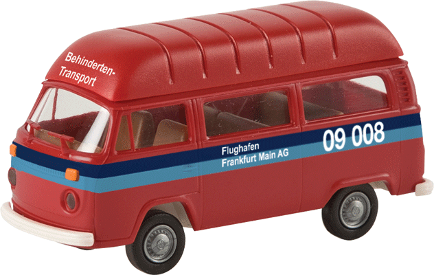 1973-1979 Volkswagen High-Roof T2 Passenger Van - Assembled -- Flughaven Frankfurt (red, blue, German Lettering)-1