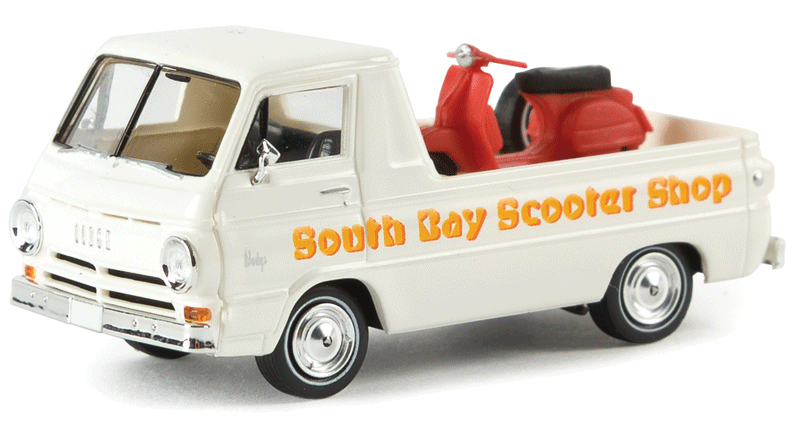 1964 Dodge A 100 Pickup Truck w/Scooter Load - Assembled -- Scooter Shop (white, yellow w/red Scooter)