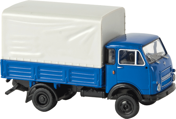 1962-1972 Fiat OM Lupetto Low-Side Delivery Truck w/Canvas Cover - Assembled -- Signal Blue, Black