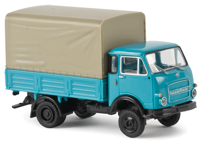 1962-1972 Fiat OM Lupetto Low-Side Delivery Truck w/Canvas Cover - Assembled -- Turquoise, Black