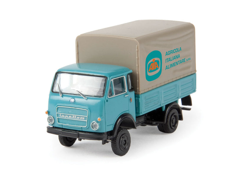 1962-1972 Fiat OM Lupetto Low-Side Delivery Truck w/Canvas Cover - Assembled -- AIA Alimentare (blue, black, gray, Italian Lettering)