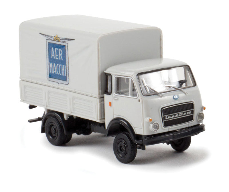 1962-1972 Fiat OM Lupetto Low-Side Delivery Truck w/Canvas Cover - Assembled -- Aer Macchi (gray, blue, Italian Lettering)
