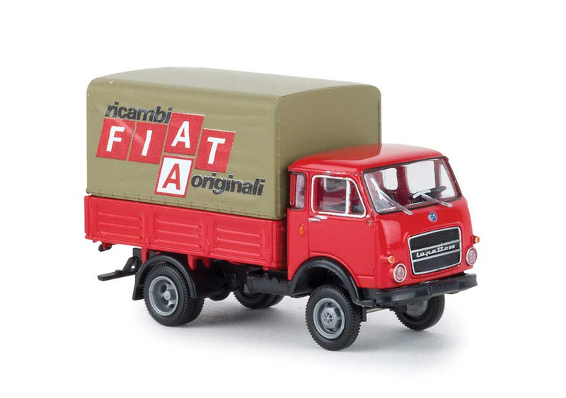 1962-1972 Fiat OM Lupetto Low-Side Delivery Truck with Tarp - Assembled -- Fiat Ricambi (red, Italian Lettering)
