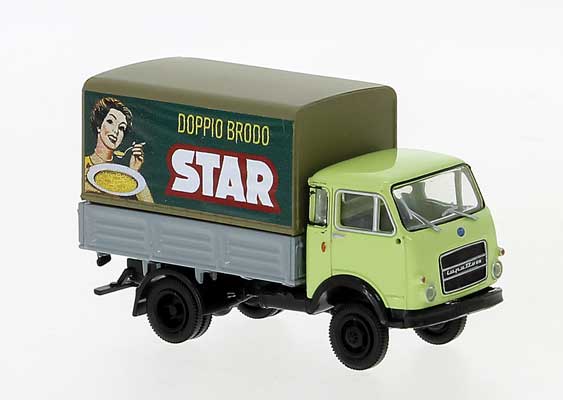1962-1972 Fiat OM Lupetto Low-Side Delivery Truck with Tarp - Assembled -- Star (green, silver, white, Italian Lettering)