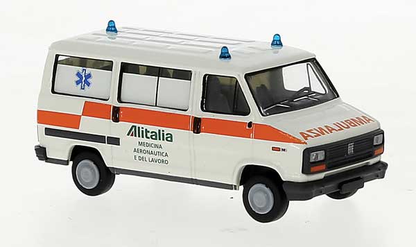 1982 Fiat Ducato Passenger Van Ambulance - Assembled -- Alitalia (white, orange, Italian Lettering)