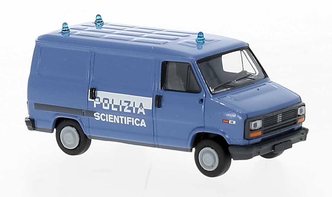 1982 Fiat Ducato Cargo Van - Assembled -- Polizia Scientifica (blue, white, red, Italian Lettering)