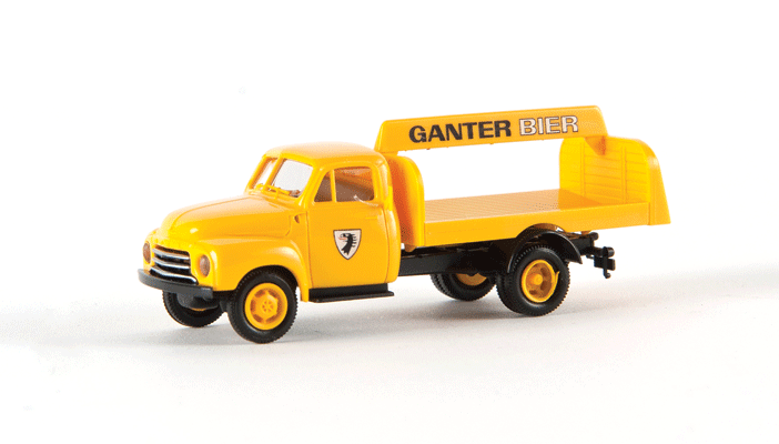 1953-1960 Opel-Blitz Low-Sided Delivery Truck - Assembled -- Ganter Bier (yellow, black, white, German Lettering)