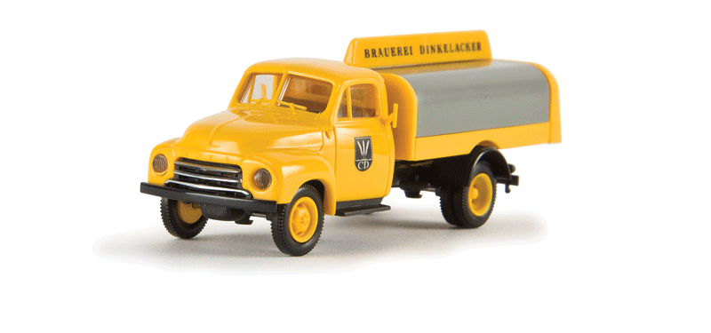 1953-1960 Opel-Blitz Low-Sided Delivery Truck - Assembled -- Dinkelacker Brewery (yellow, German Lettering)