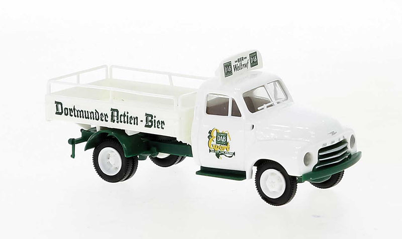 1953-1960 Opel-Blitz Low-Sided Bottle Delivery Truck - Assembled -- Dortmunder Actien-Bier (white, green, German Lettering)
