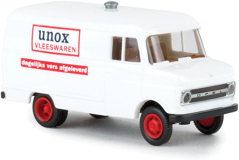 1959 Opel-Blitz Cargo Van - Assembled -- Unox Vleeswaren (white, red, Dutch Lettering)