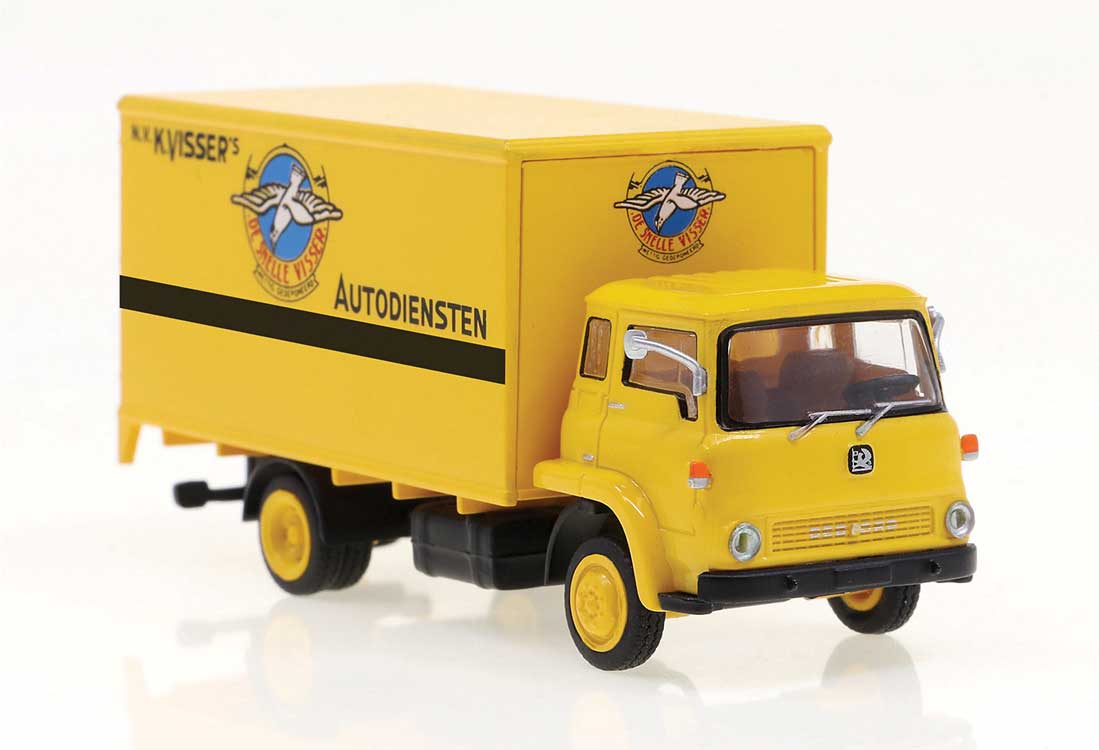 1960 Bedford TK Box-Body Truck - Assembled -- Visser 2 (yellow, black, blue, Dutch Lettering)