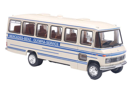 1960s-1970s Mercedes-Benz O 309 Bus Long Wheelbase - Assembled -- Mercedes-Benz Olympia Service (white, beige, German Lettering)