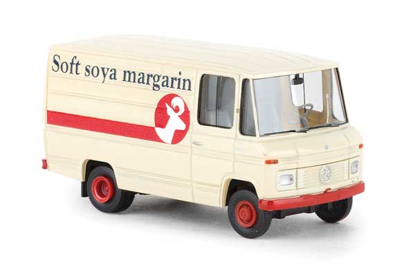 1980s Mercedes-Benz L 406 D Cargo Van - Assembled -- Soja Margarin (ivory, red, German Lettering)