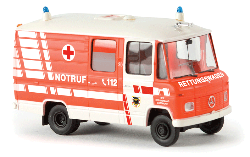 1968-86 Mercedes-Benz L 508 Ambulance - Assembled -- DRK Dortmund, Germany (red, white, German Lettering)
