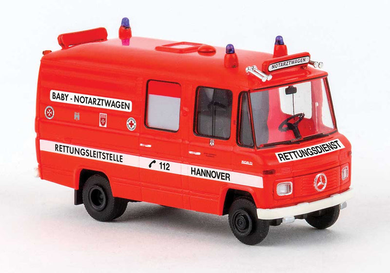 1970 Mercedes-Benz L508 Ambulance - Assembled -- Hannover, Germany (red, white, Baby Emergency, German Lettering)
