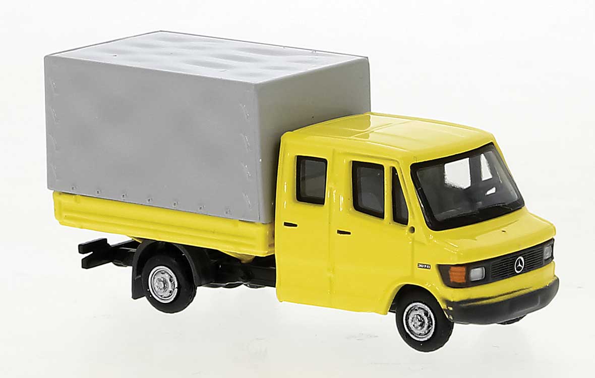 1988 Mercedes-Benz L207 Doka Low-Side Delivery Truck with Cover - Assembled -- Yellow, Gray