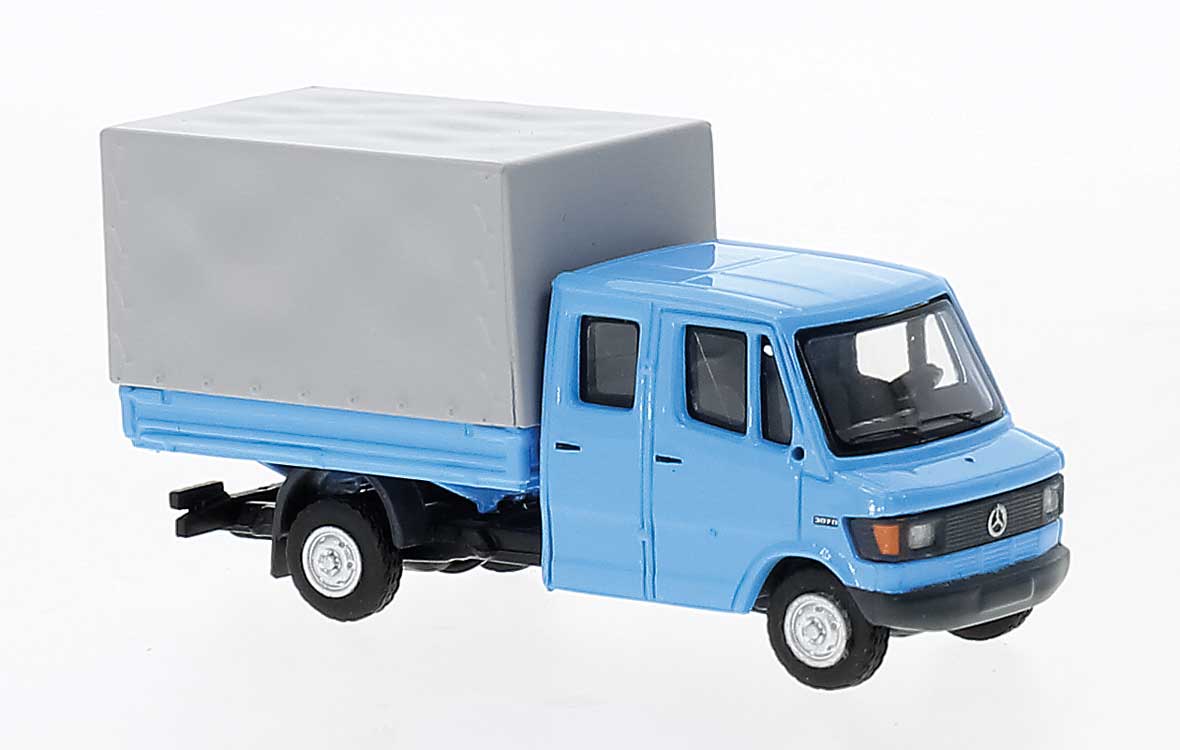 1988 Mercedes-Benz L207 Doka Low-Side Delivery Truck with Cover - Assembled -- Light Blue, Gray