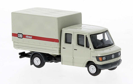1988 Mercedes-Benz L207 Doka Low-Side Delivery Truck with Cover - Assembled -- German Federal Railroad DB Stuckgut (white, red, German Lettering)