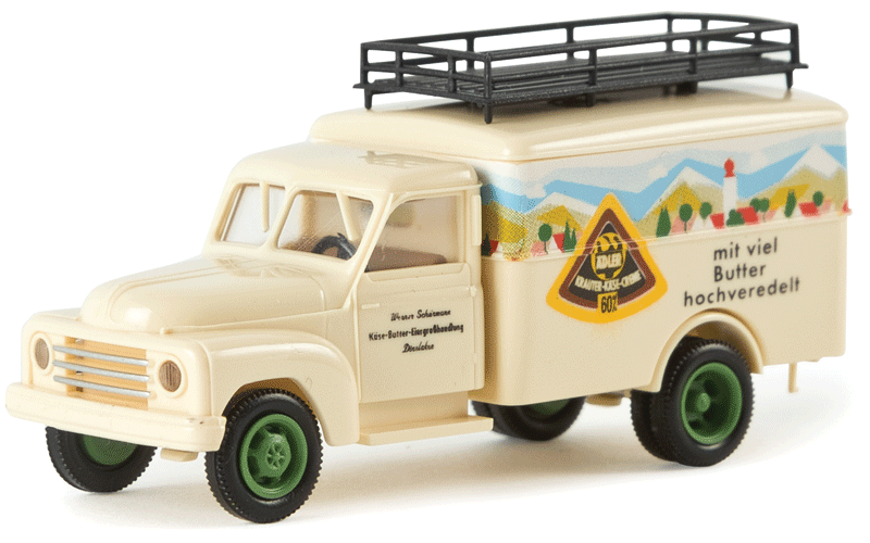 Hanomag L 28 Box-Body Delivery Truck - Assembled -- Adler Kase Creme (ivory, yellow, blue, brown, German Lettering)