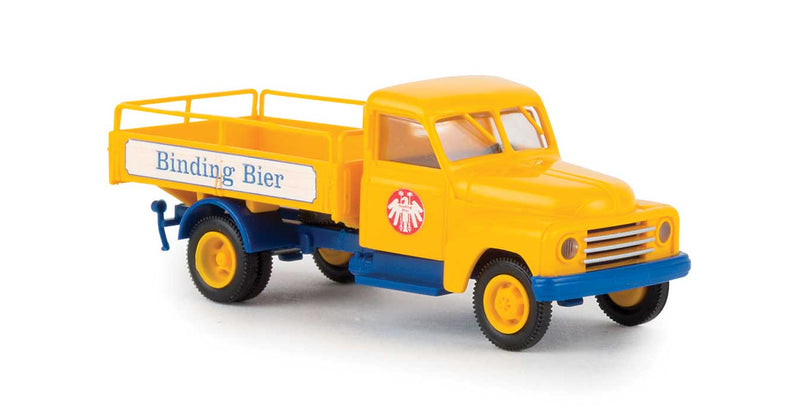 1950-1960 Hanomag L28 Low-Side Delivery Truck - Assembled -- Binding Bier (yellow, blue, German Lettering)