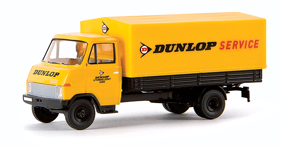1967-1974 Hanomag-Henschel F 55 Low-Side Delivery Truck - Assembled -- Dunlop Service (Includes Tarp Cover; yellow, black)