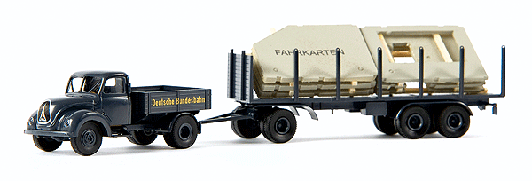 Magirus Mercur Pickup Truck - Assembled -- With Trailer & Load Behelfs-Fahrkartenschalter (green)