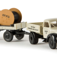 Magirus Mercur Low-Side Delivery Truck w/Loaded Cable Trailer - Assembled -- DFKG (gray, black; German Lettering)