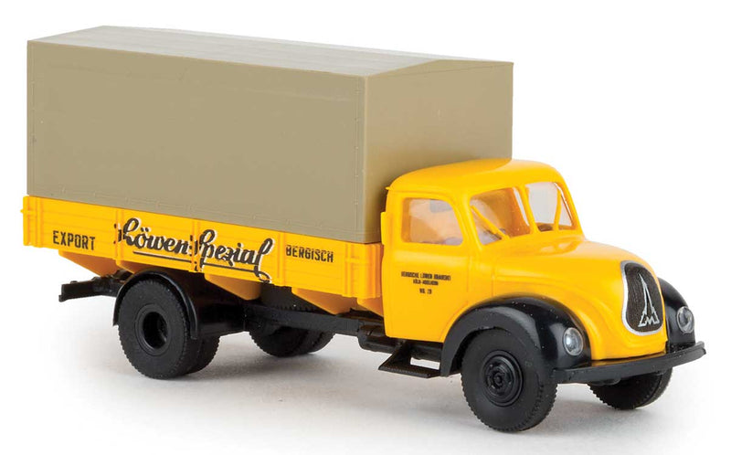 1950s Magirus Mercur Low-Side Delivery Truck - Assembled -- Bergisch Lowen Spezial (yellow, black, German Lettering)