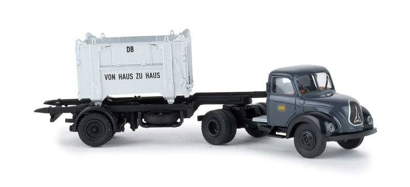 1950s Magirus Mercur Tractor with Open LCL Container - Assembled -- German Federal Railroad DB (gray)