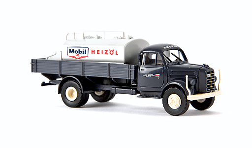 1953-1961 Borgward B 4500 Low-Sided Delivery Truck - Assembled -- With Heating Oil Tank Load, Raab Karcher/Mobil (gray, German Lettering)