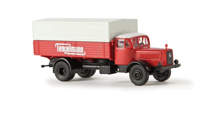 1930s-1950s Mercedes-Benz L 5000 Low-Sided Delivery Truck - Assembled -- With Tarp Cover, Tengelmann (German Lettering)