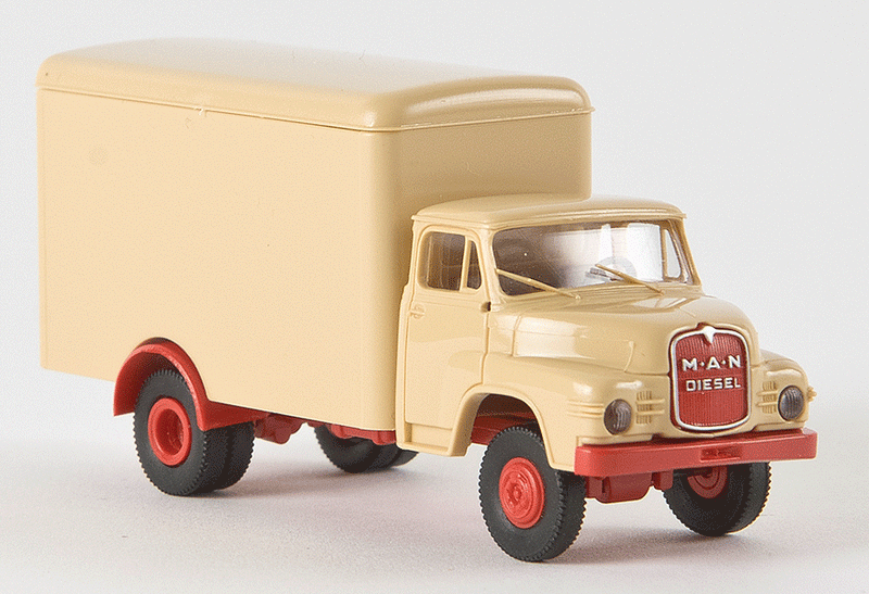 1955-1969 MAN 635 Box Body Delivery Truck - Assembled -- Painted, Unlettered (ivory, red)