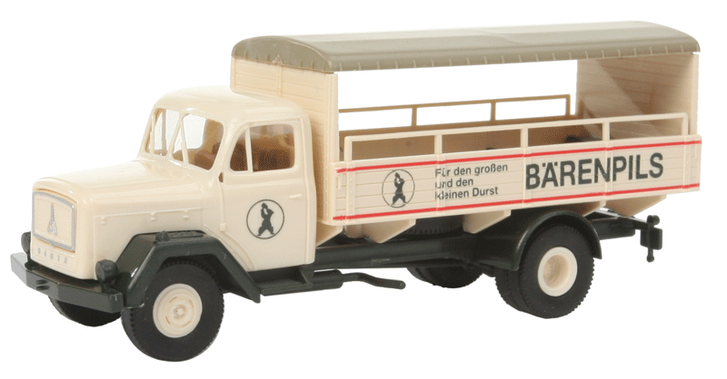 1950s Magirus 125 Eckhauber Low-Side Truck w/Canopy - Assembled -- Barenpils (ivory, black, red; German Lettering)