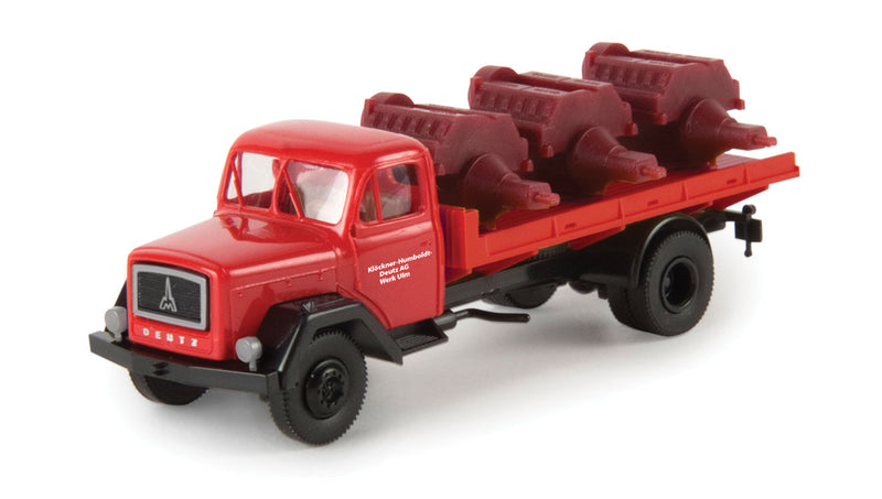 1950s Magirus 125 Eckhauber Flatbed Truck w/Motor Load - Assembled -- Eckhauber KHD (red, black, German Lettering)