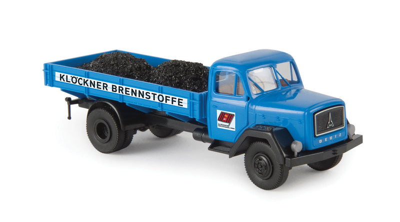 1950s Magirus 125 Eckhauber Low-Side Truck w/Coal Load - Assembled -- Klockner Brennstoffe (blue, white, red, German Lettering)