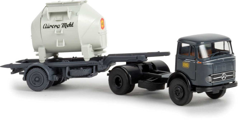Mercedes-Benz LP 338, LCL Trailer & Load  - Assembled -- German Federal Railroad (gray; Aurora Mehl Tank Container)