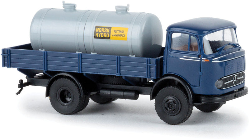 Mercedes-Benz LP 328 Low-Side Delivery Truck with Tank Load - Assembled -- Norsk Hydro (blue, Norwegian Lettering)