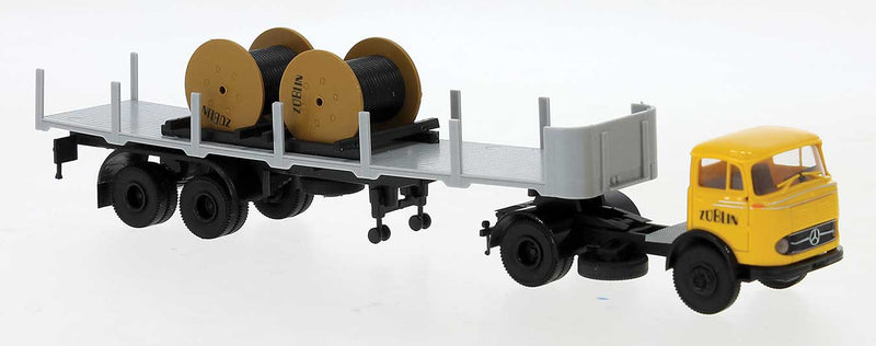 1960 Mercedes-Benz LPS 338 Tractor with Trailer and Reel Load - Assembled -- Zublin (yellow, gray, German Lettering)