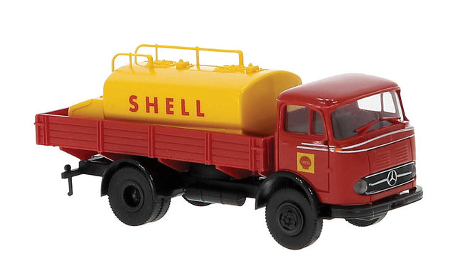 1960 Mercedes-Benz LP 328 Low-Sided Delivery Truck w/Tank Load- Assembled -- Shell (red, yellow, German Lettering)