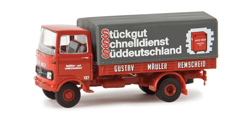 1965-1984 Mercedes-Benz LP 608 Low-Sided Delivery Truck - Assembled -- Gustav Mauler (red, gray, German Lettering)-1