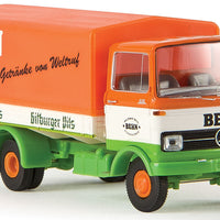 1965-1984 Mercedes-Benz LP 608 Low-Sided Delivery Truck - Assembled -- Benn/Bitburger (orange, white, green, German Lettering)