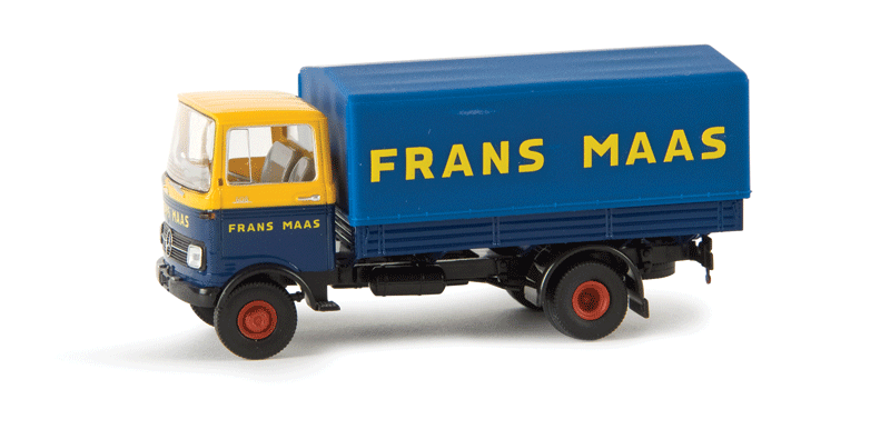 1965-1984 Mercedes-Benz LP 608 Low-Sided Delivery Truck - Assembled -- Frans Maas (blue, yellow, Dutch Lettering)-1