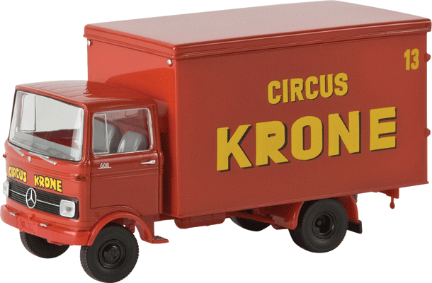 Mercedes-Benz LP 608 Box-Body Delivery Truck - Assembled -- Circus Krone (1978 Scheme, red, yellow, German Lettering)