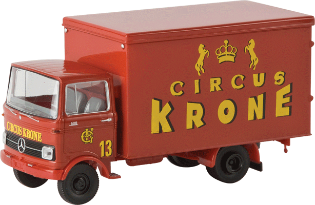 Mercedes-Benz LP 608 Box-Body Delivery Truck - Assembled -- Circus Krone (1982 Scheme, red, yellow, German Lettering)