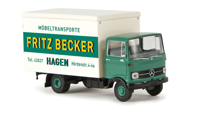 1965-1984 Mercedes-Benz LP 608 Box-Body Delivery Truck - Assembled -- Fritz Becker (green, white, yellow, German Lettering)-1