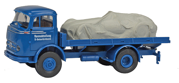 Mercedes-Benz LP 328 Delivery Truck - Assembled -- With Tarp-Covered Load Rennabteilung (blue, German Lettering)