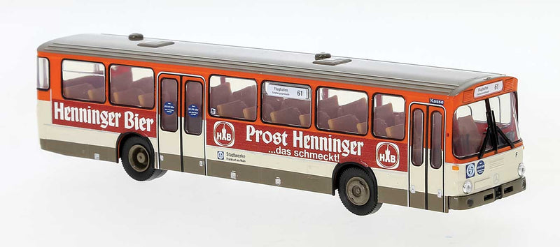 1970s Mercedes-Benz O 307 Bus - Assembled -- Frankfurt, Germany (1975, Heninger Ads, red, ivory, German Lettering)