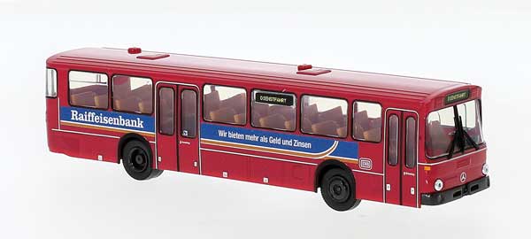 1970s Mercedes-Benz O 307 Bus - Assembled -- German Federal Railroad DB (maroon with Raiffeisenbanken Ads)